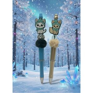 Winter Wonderland/ Christmas Pom Pom & Beaded Ballpoint Pens – Handmade